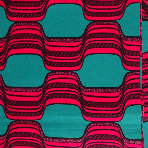 Teal green and pink African print Fabric for African dress skirt clothing/  African fabric by the yard/ Ankara cotton fabric