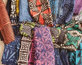 Scraps of authentic African fabric, Indigo scraps of hand dyed batik fabric, scrap package tie dye fabric strips scrap pack sold by pound