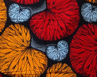 Ankara by the yard Red orange blue African print fabric cotton