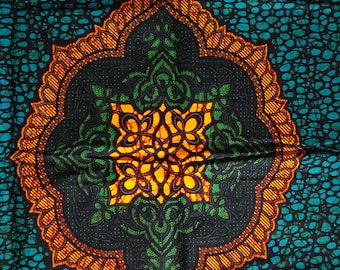 African print fabric sold by yard, blue green orange Ankara cotton exotic wax material