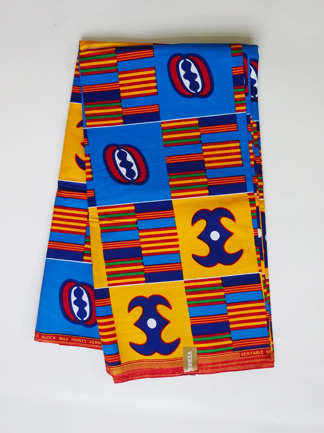 Tissu Coton Wax Ankara Bleu Et Jaune - Motif Africain, Largeur 45 Pouces, Vendu Au Yard