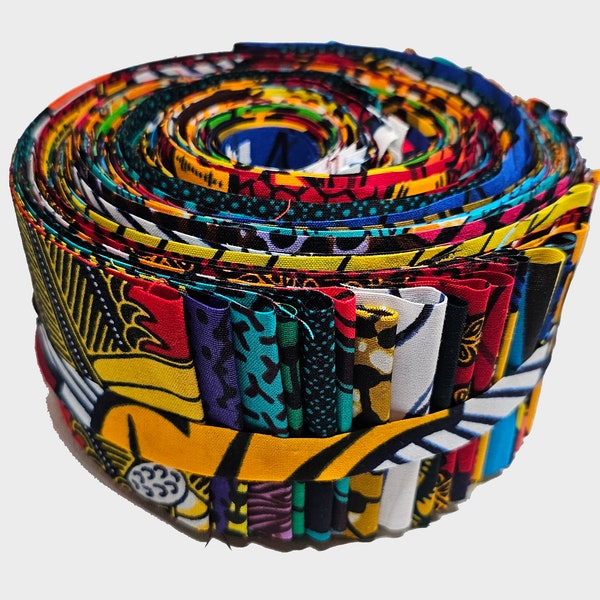 Jelly Roll (2.5" strips) African print fabric Ankara, Strip Roll Precut, assorted pieces 100% cotton fabric quilting strips