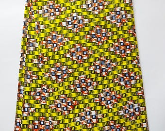 African print fabric sold by yard, Yellow orange geometric African wax print fabric, ankara print fabric, cotton African fabric