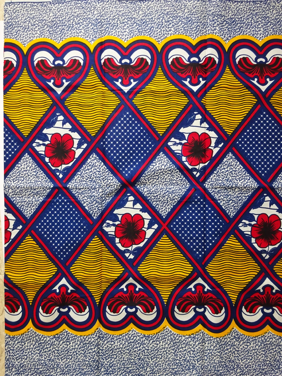 Cotton African fabric by the Yard white blue red yellow Etsy