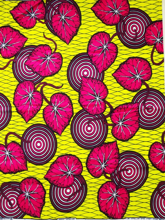 African Material Yellow Pink Cotton African Fabric by the Yards