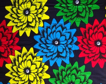 Floral print fabric cotton black red green African fabric Ankara by the yard floral African wax print fabric cotton material Large flower