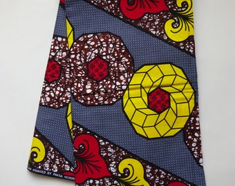 African fabric cotton Ankara fabric by the yard, red yellow geometric spade card fabric, African wax print fabric African material
