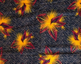 Black African print Fabric floral print African fabric by the yard Wax print fabric Afro print fabric cotton material yellow red flower