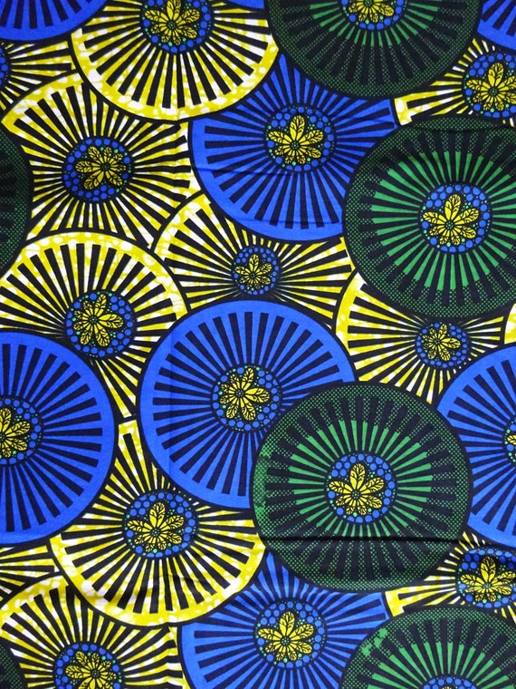 Blue Green African Fabric per Yards Cotton Fabric by the Yard Geometric Circle Print Beautiful African Wax Print Material for Sewing Craft Etsy Canada
