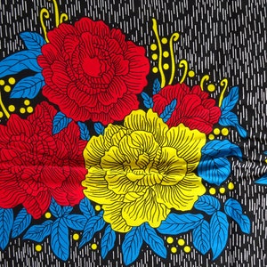 Cotton Africa Print Fabric Ankara Black Red Blue Yellow Fabric by the ...