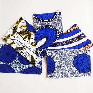 Fat quarters bundle 100% cotton sewing quilting craft fabric, African material fat quarter set, African wax print 5 pcs blue white