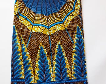 African fabrics  by the yard, African wax Print Fabric  ankara per yard cotton blue brown orange