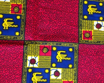 Printed cotton fabric African fabric ankara by the yard red African symbols fabric cotton material for crafting sewing