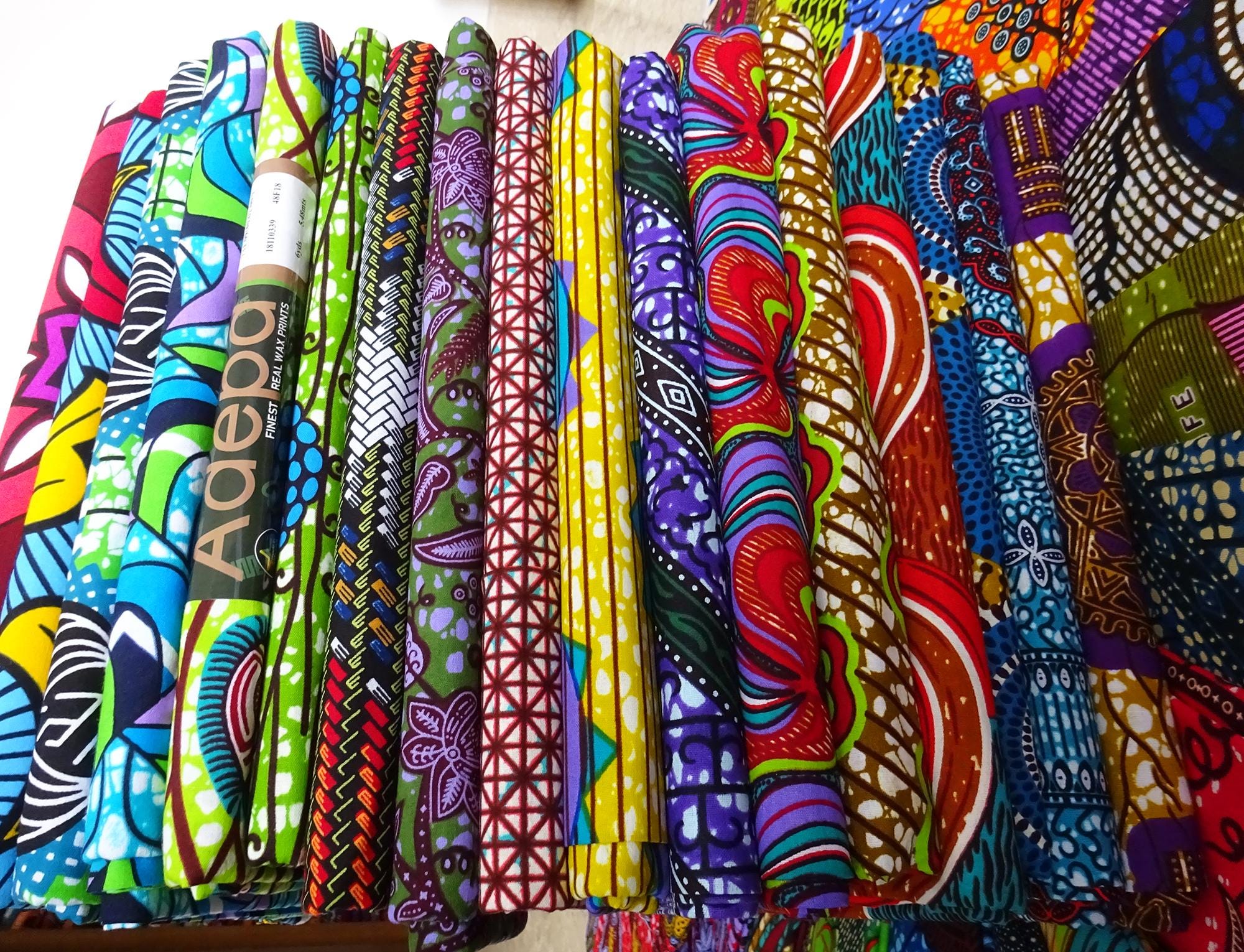 100% authentic African print material. Made in Ghana ?? African Green Yellow Kente print fabric KENTE Ghana wax  main image 4