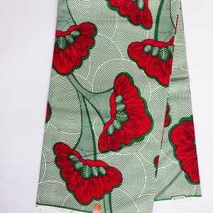 Floral red and green African wax print cotton fabric by the yards, Ankara print fabric floral African fabric, Africa material red flower