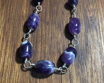 Purple Amethyst wire wrapped link bead necklace