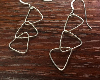 Sterling silver delicate wire triangle earrings