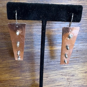 Copper earrings with sterling silver balled accents