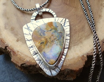 Boulder Opal Sterling Silver Necklace | Boho Artisan Pendant