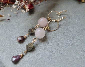 14K Gold-Filled Rose Quartz Dangle Earrings | Boho Gemstone Jewelry