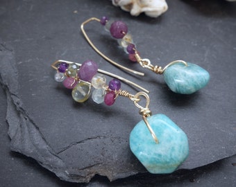 Amazonite Gemstone 14K Gold Fill Earrings | Ruby, Sapphire, Aquamarine