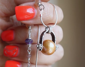 Golden Pearl Pendant Necklace | Sterling Silver, Gemstone Chain