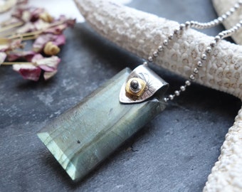 Rectangle Labradorite Pendant Necklace | Argentium Silver, Artisan Style