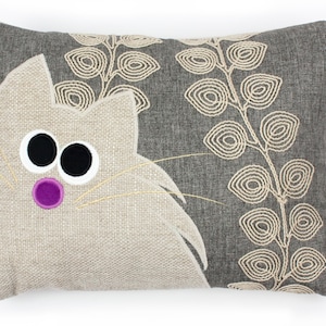 Oblong Appliqué cushion with a cat called 'Ginny'