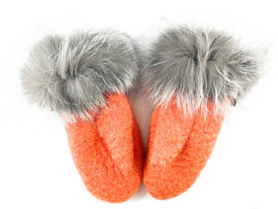silver fox fur gloves