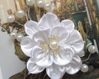 Hair comb satin flower roses wedding hair comb