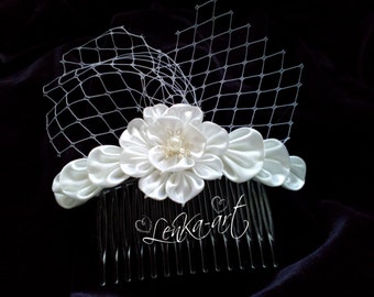 Fascinator kanzashi comb  wedding  comb hair headdress white wedding comb kanzashi wedding small comb