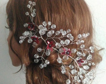 hair decoration crystal jewelry wire silver color bordo accents flowers wedding hair styles