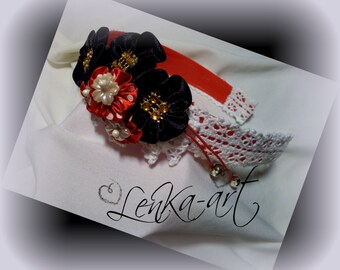 Haarband Kopfschmuck Kanzashi Blume Kanzashi und Baumwolle Spitze Band für Mädchen Kanzashi Band für Mädchen kleine Glocken