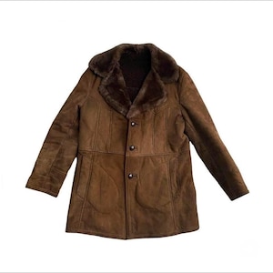 Brown leather shearling  jacket 80s fur leather jacket Size Large