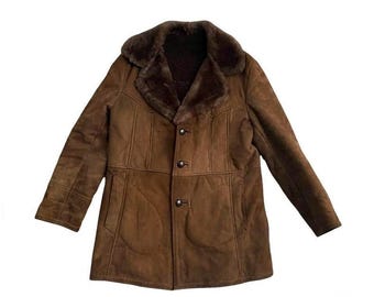 Chaqueta vintage de piel de oveja marrón de los años 80, talla grande