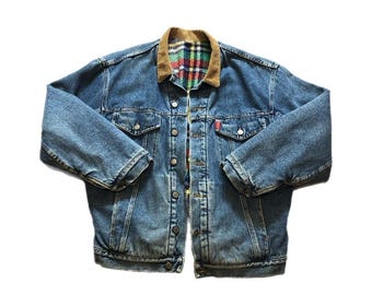 Vintage denim met deken gevoerd corduroy spijkerjack met kraag