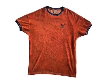 Camiseta Puma vintage de los 90 - Tela de rizo naranja, unisex, talla pequeña/mediana