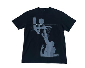 Camiseta negra vintage de Nautica con estampado de baloncesto, talla grande