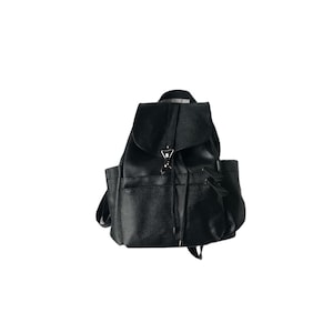 Black vegan leather backpack y2k backpack