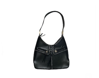 Bolso de mano con hebilla de cuero negro Y2K, monedero gótico