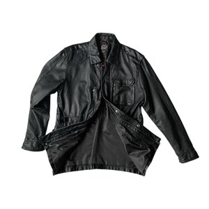 Vintage black leather jacket collard 80s leather jacket vintage long biker jacket
