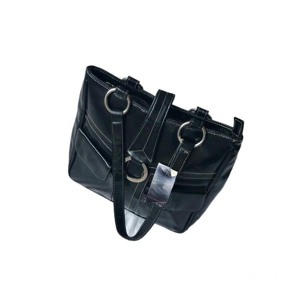 Y2k black faux leather shoulder with silver hardware buckles Y2K Black Patent Faux Leather Shoulder Bag: Silver Buckle  main image 3