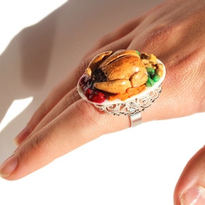 Christmas ring Thanksgiving ring turkey jewellery turkey ring roast turkey ring mini food ring Thanksgiving food jewellery Christmas dinner