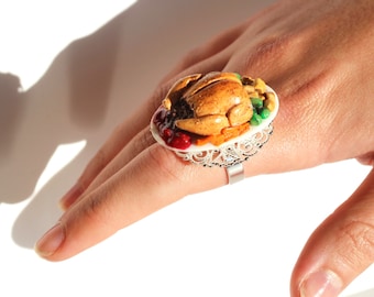 Anillo de Navidad Anillo de Acción de Gracias pavo joyería anillo de pavo anillo de pavo anillo de pavo mini anillo de comida anillo de comida de Acción de Gracias joyería de navidad cena de Navidad