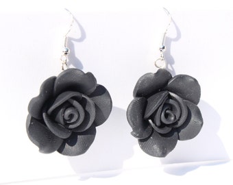 black rose earrings rose dangle earrings flower earrings black earrings summer jewellery black flower earrings gardeners gift mothers day