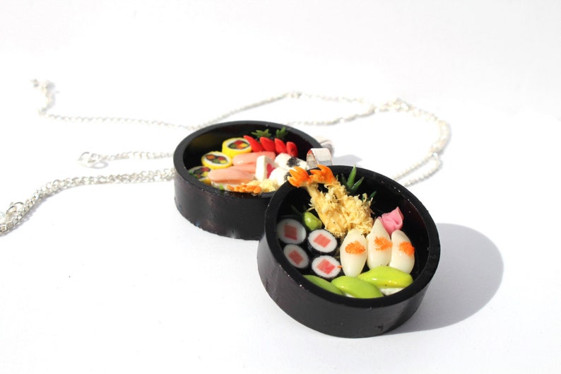 sushi necklace japenese food jewellery asian food necklace bento box necklace mini sushi necklace miniature food necklace tiny sushi charm image 3