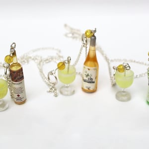 White wine necklace miniature food necklace bottle of wine wine bottle charms glass of wine wine glass necklace wine lover gift wine pendant