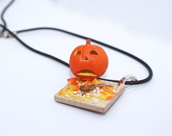 jack o' lantern necklace halloween necklace carved pumpkin necklace pumpkin  necklace fancy dress halloween accessory miniature pumpkin