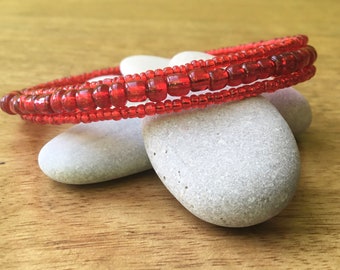 red beaded bracelet no clasp bracelet uk red bead wrap beaded cuff bracelet memory wire bracelet multi strand bracelet clasp free bracelet