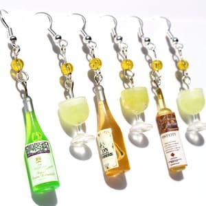 White wine earrings miniature food earrings bottle of wine wine bottle earrings glass of wine wine glass earrings wine lover gift
